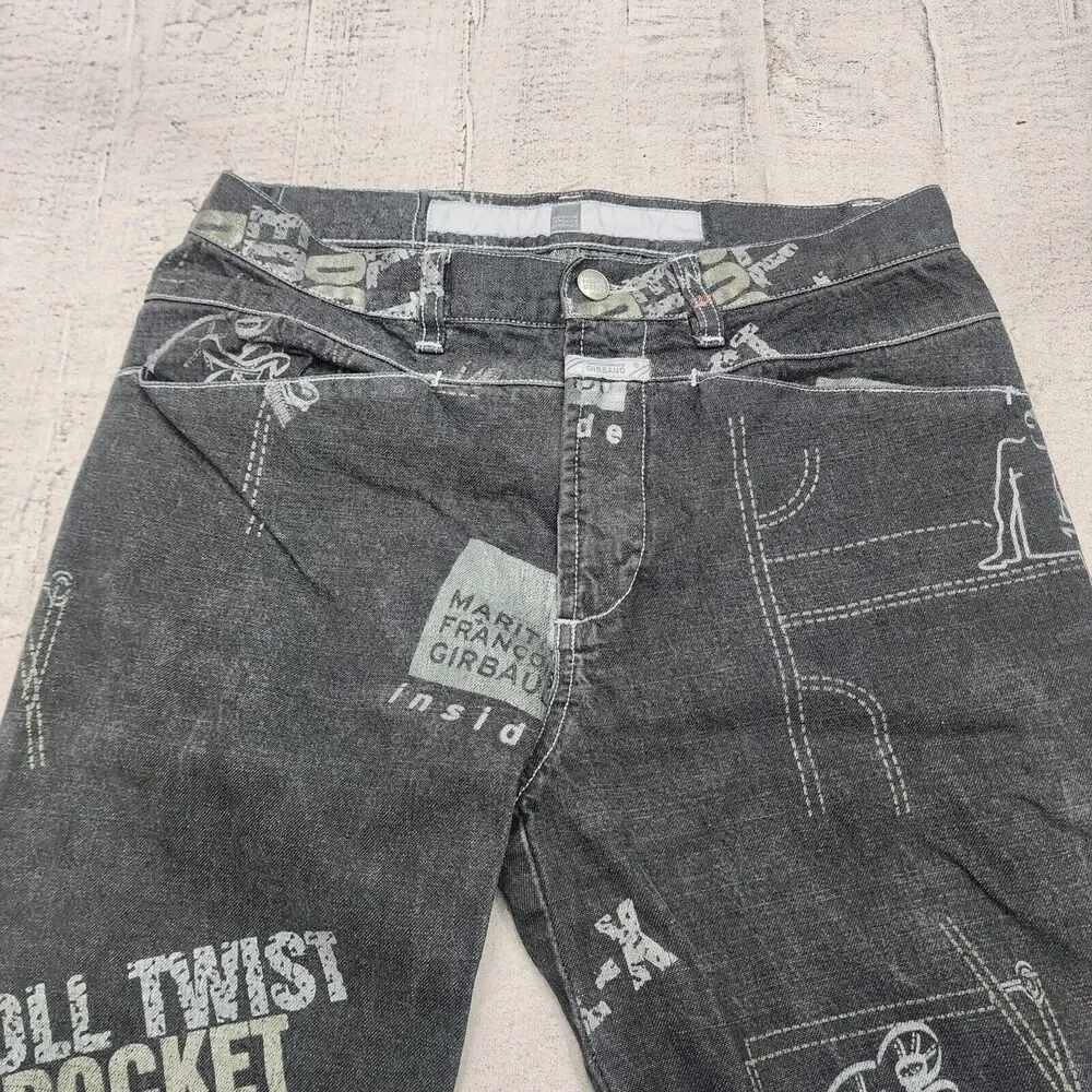 VINTAGE Marithe Francois Girbaud Jeans Men 29 Black All Over‎ Print 29x30 Flared